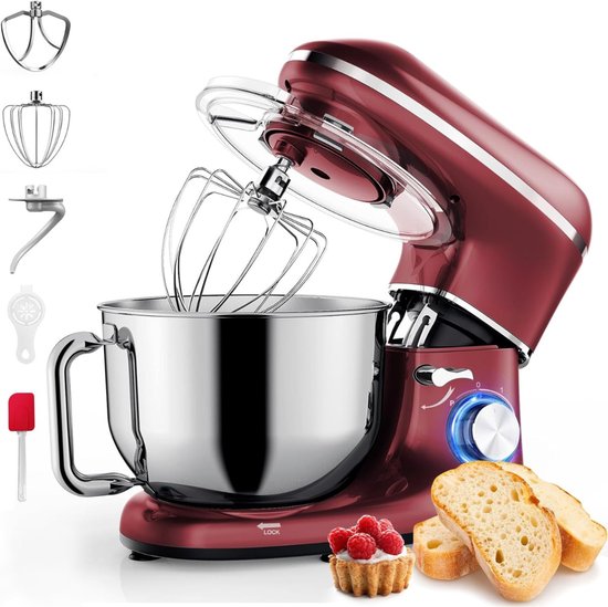 Florixa® Deegmachine - Elektrische Deegmixer - Keukenmixer - 6.2L - Mixen en Mengen- Rood - 38cm x 24cm x 32cm