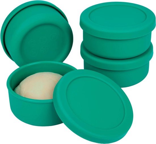 - Deegbak met deksel - Set van 4 - Silicone stapelbare bakken - Voor brood en pizza - Zwart.