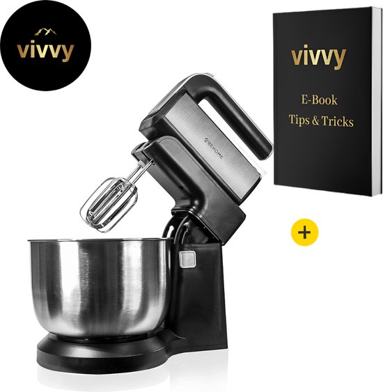 Mixer Met Mengkom Multifunctioneel - Keukenmixer Met Mengkom 2 In 1 - Deegmachine Met Garde & Haken - 100% Tevredenheidsgarantie - Met Led Indicator - 300W - 5 Standen - 3 Liter