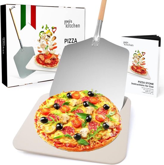 Pizza Steen en Pizzaschop Set voor Oven en Grill | Rectangular 30cm x 38cm