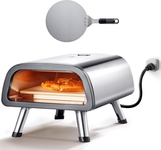 SnelShoppen - Elektrische Pizzaoven 30,5 cm - Pizzasteen & RVS Pizzaschep - Verwarmt tot 850 °C - Ideaal voor Binnen, Buiten, Camping & Tuinfeest