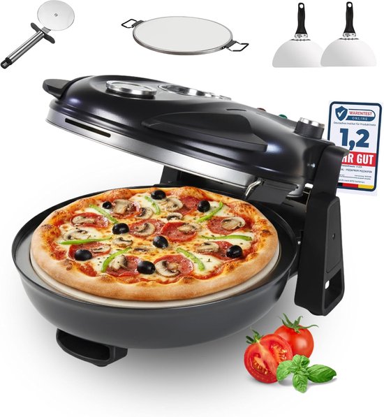 Sommertal PizzaProfi Elektrische Pizzaoven - Pizzaoven met 39cm of 32cm Steenplaat, Snelle 3-Minuten Pizza, tot 400°C - 5-delige set met Paninzet, 2x Pizzaschuiver, Snijder, Pizzasteen