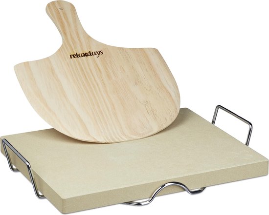 pizzasteen set - met houten pizzaschep - 43 x 31,5 cm - oven