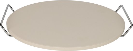 JENS Living Cordieriet Pizzasteen met Metalen Houder – Knapperige Pizza Ovensteen voor Optimale Warmteverdeling
