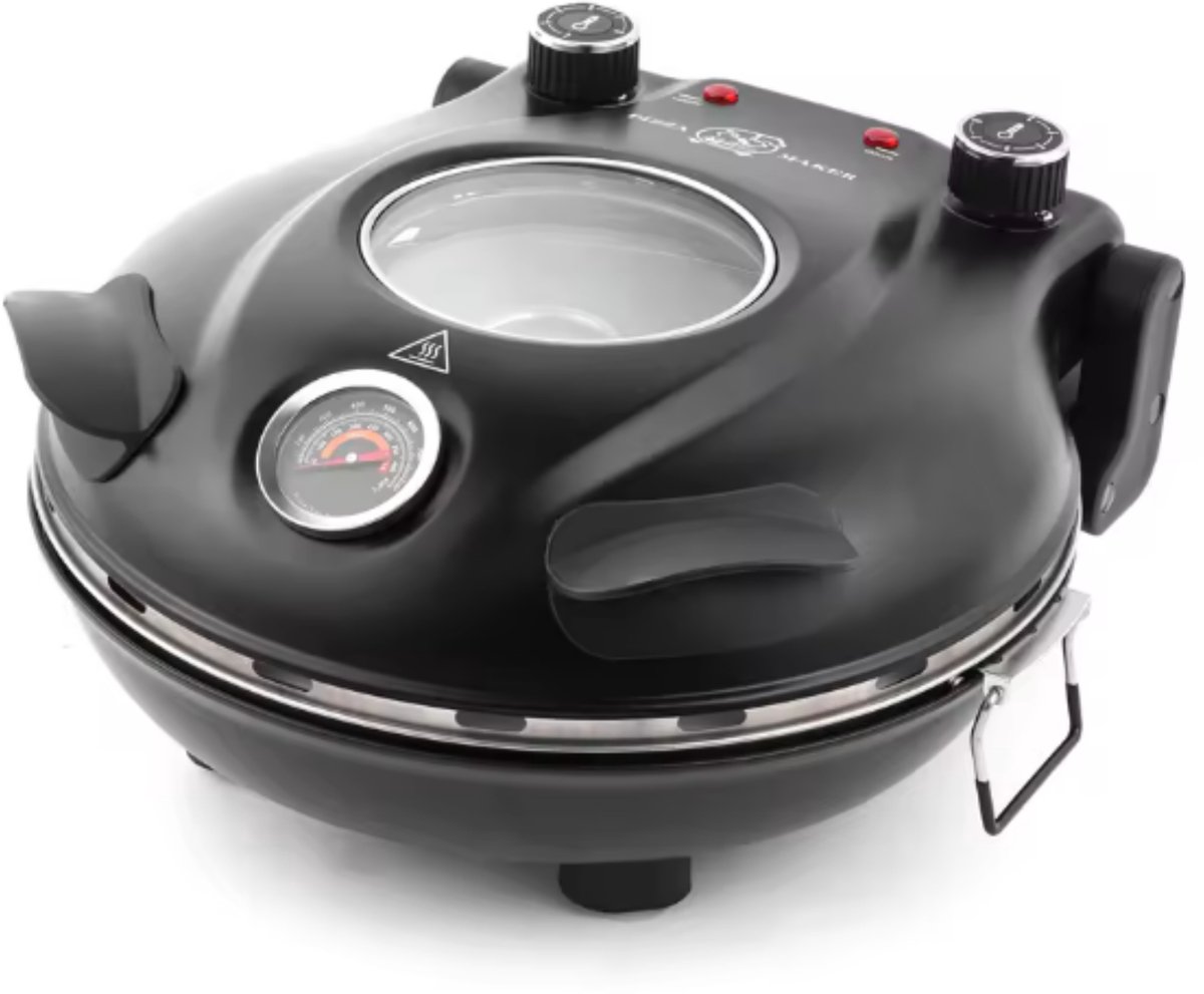 UFTA Elektrische Pizzamaker - 420°C Keramische Steen 32cm - 1200W 5 Temperatuurniveaus - Pizza in 4 Minuten Dual Warmte - Zwart