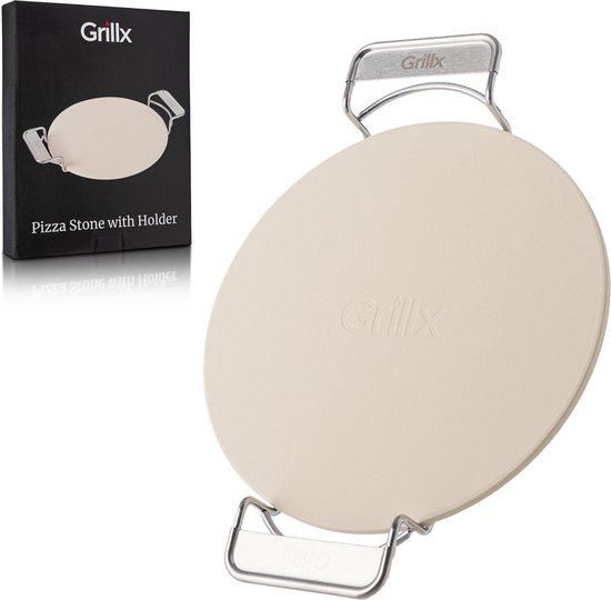 Grillx Pizzasteen met houder - 30,5 cm diameter - Oven en BBQ - Pizza Steen - Kamado