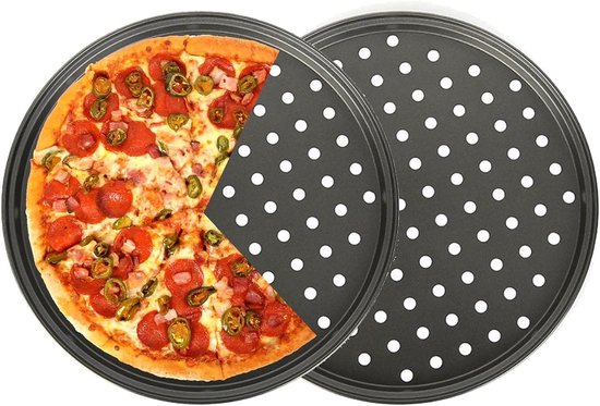 JeiibrZui Pizzasteen - Pizzasteen voor in de oven - Geperforeerd ontwerp voor luchtcirculatie en knapperige pizza's - 1 - Zwart