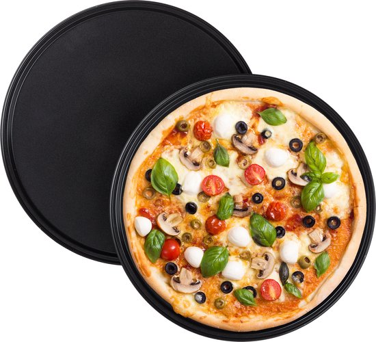 Pizzaplaat rond - set van 2 - Ø 32 cm - antiaanbak - bakplaat pizza - staal