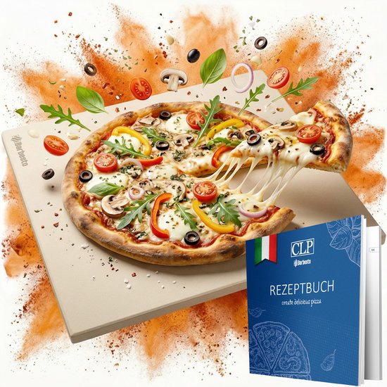 CLP Pizzasteen bbq oven en grill - 38x30 cm - Cordieriet steen onbreekbaar extreem hittebestendig tot 900°C - met receptenboek - wit