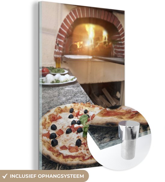 ® Glasschilderij 100x150 cm - Schilderij acrylglas - Pizza uit pizza oven - Foto op glas - Muurdecoratie woonkamer - Wanddecoratie slaapkamer - Schilderijen
