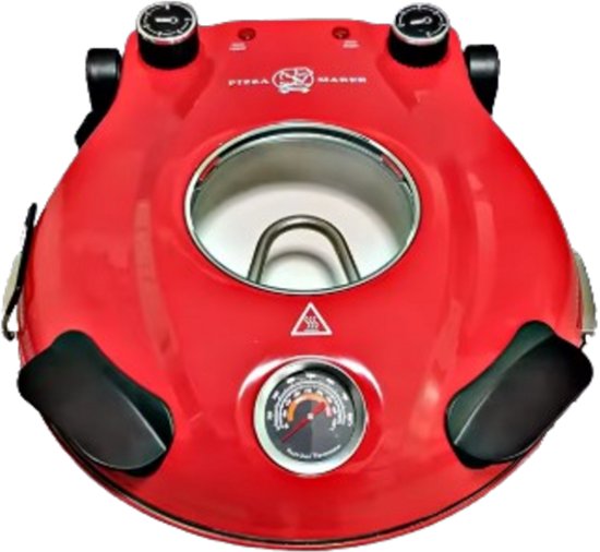 Elektrische Pizza Maker 1200W met Vlambestendige Stenen Bakplaat 32 cm - Tot 420°C voor Knapperige Italiaanse Pizza’s - 5 Instelbare Temperatuurstanden - Compacte Pizza Oven voor Thuisgebruik - Ideaal voor Verse Pizza en Diepvriespizza - Rood
