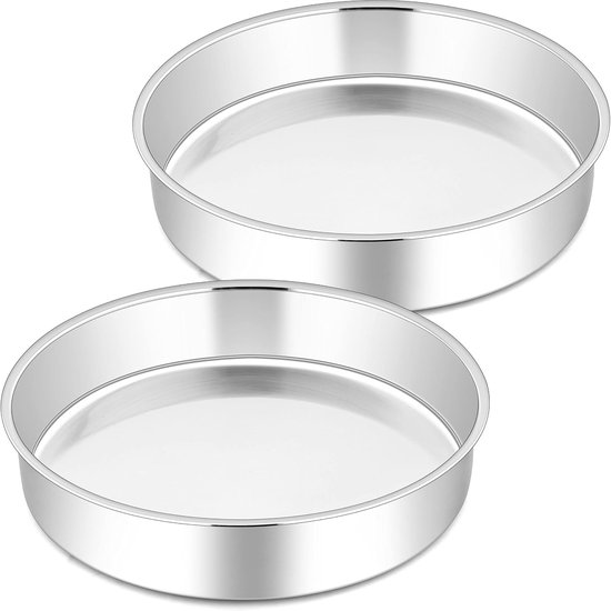 Joyfair 2-Piece Stainless Steel Cake Mould Round Baking Pan Quick Release Mould for Cake/Omelettes/Pizza/Bread, Dishwasher Safe (21 cm)