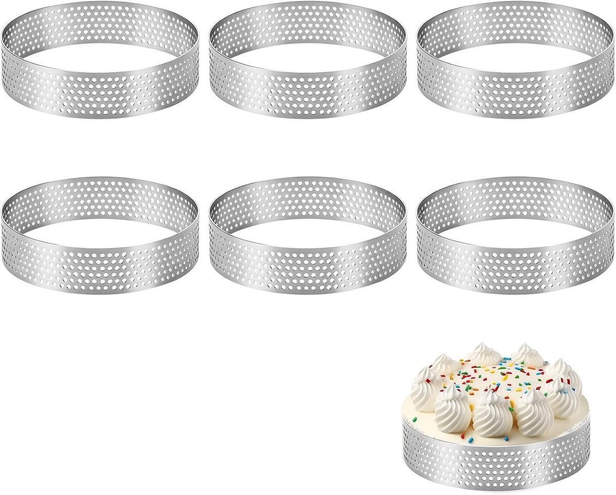 Set van 6 roestvrijstalen dessertringen van 8 cm, perfecte bakringen voor taarten, gebak en muffins, ideaal voor mini-cakes en pizza's