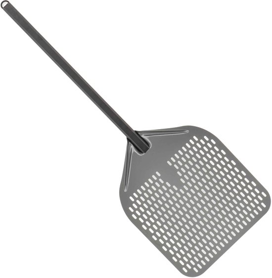 HCB® - Professionele antikleef Pizzaschep - Ø35 cm x 100 cm - Pizza schep van geperforeerd geanodiseerd aluminium - Lichte Pizzaspatel - Draaischep voor pizzaoven en bbq - 0.80 kg - 2267
