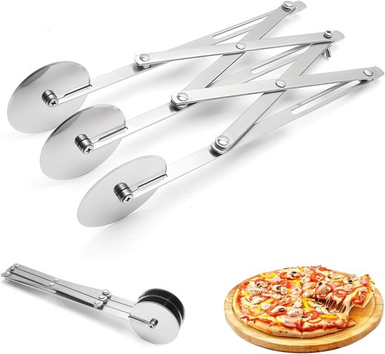 Multifunctionele 7-wielige RVS Pizzasnijder en Deegsnijder, Verstelbare Bakgereedschappen voor Perfecte Pizza en Taart