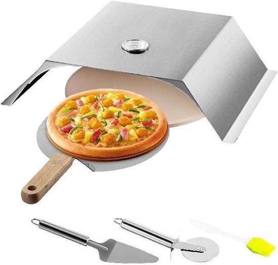 Pizzaoven Set - Buitenoven Accessoire - Buiten Koken - Roestvrij Staal - 33 cm - Zilver