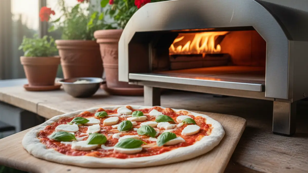 Verse basilicumblaadjes op een hete pizza Margherita