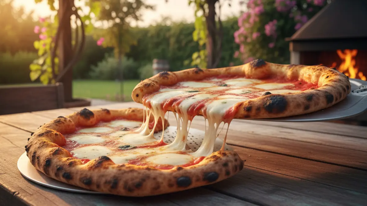 Versgebakken pizza met luchtige korst op een pizzaschep