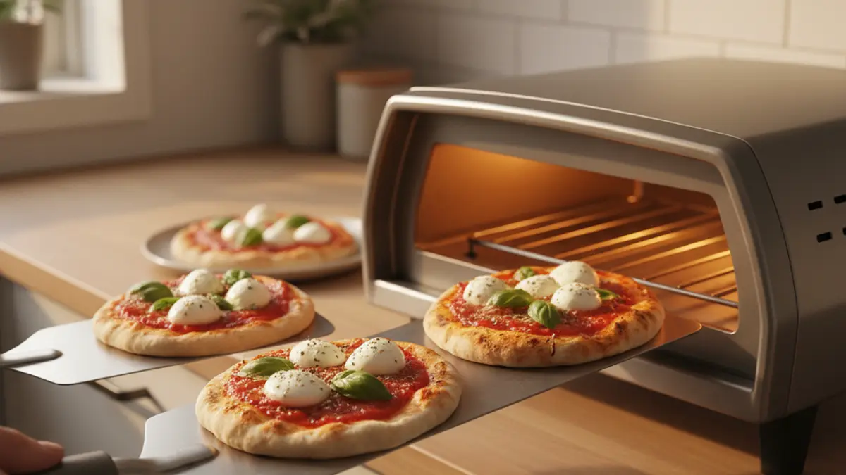 Voorbereide minipizzabodems en verse toppings in schaaltjes