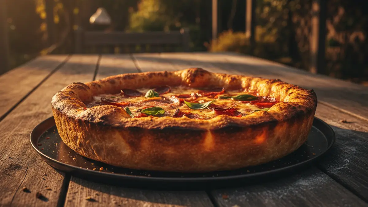 Pizza die bakt in een hete keukenoven op boven- en onderwarmte