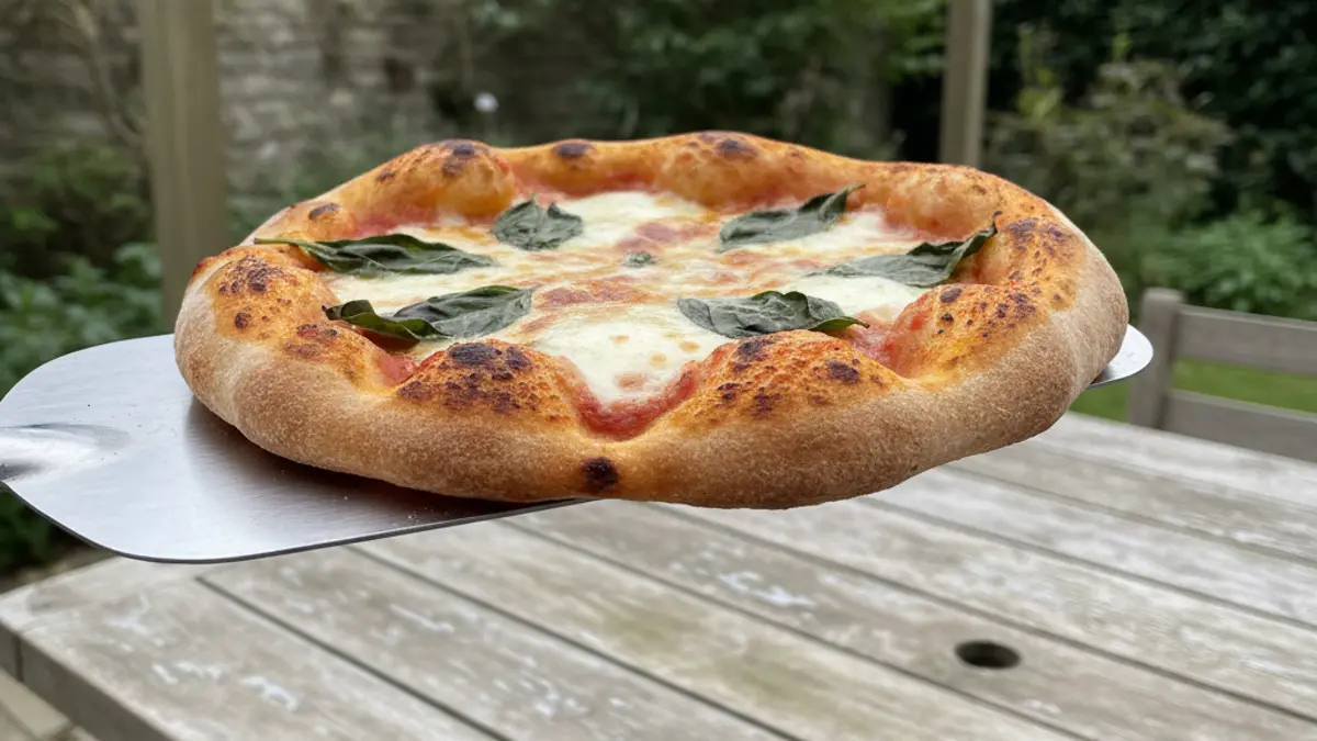 Vers gebakken mini pizza op een metalen spatel