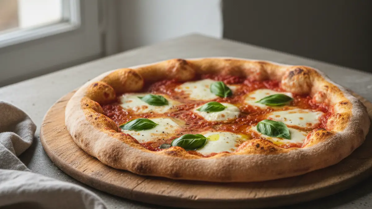 Klassieke pizza margherita met verse basilicum en mozzarella
