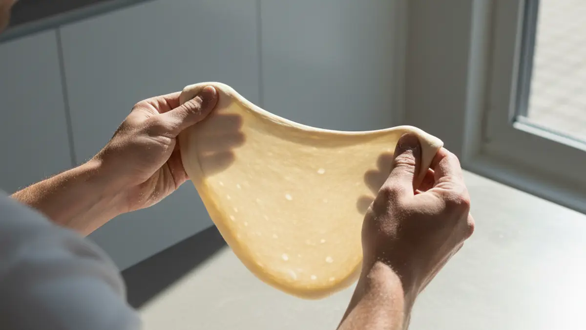 Venstertest uitvoeren met dun uitgerekt pizzadeeg