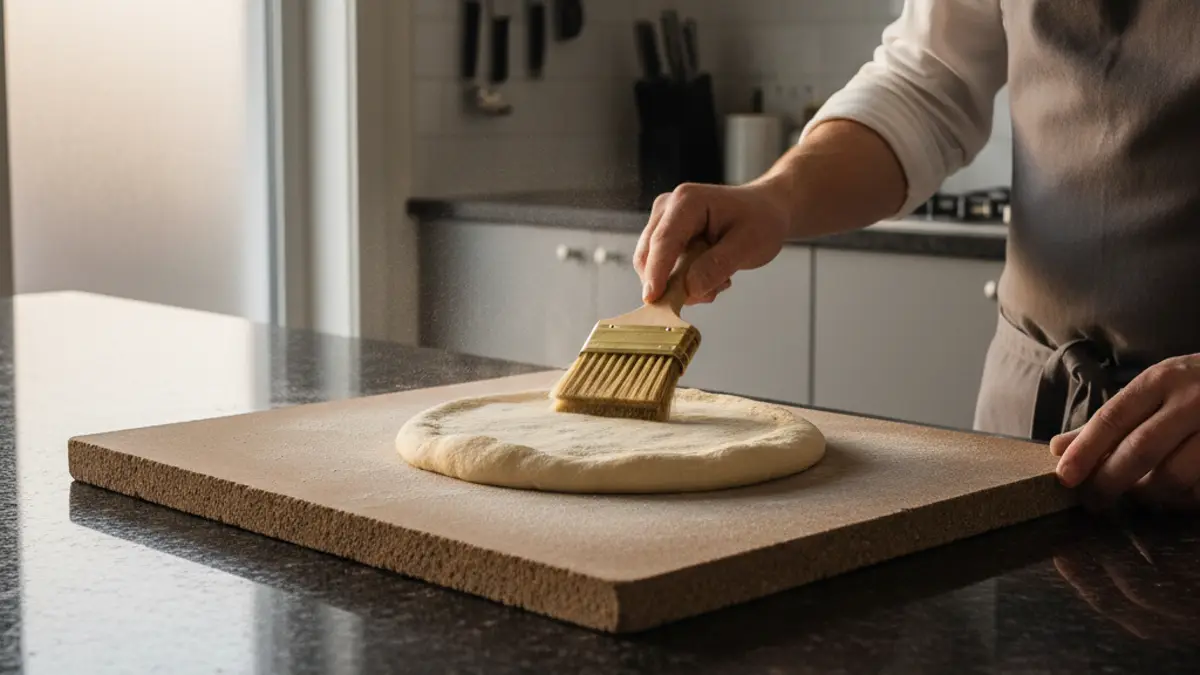 Messing borstel veegt as van de pizzasteen