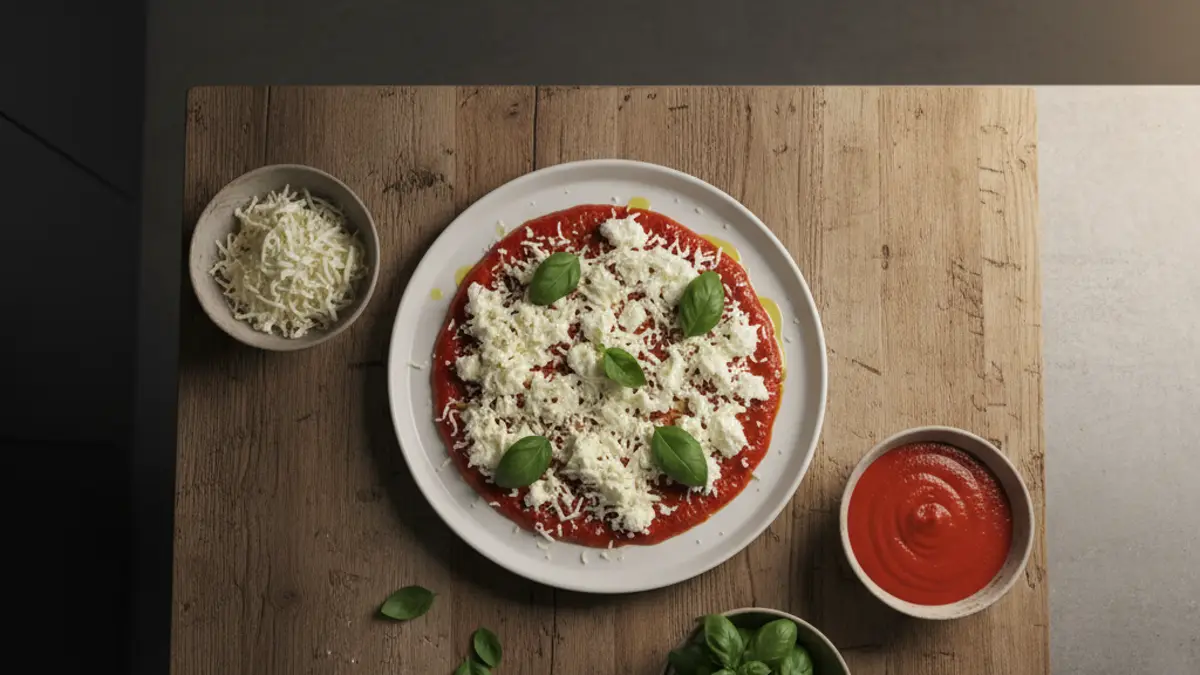 Schaaltjes met geraspte mozzarella en tomatensaus voor minipizza