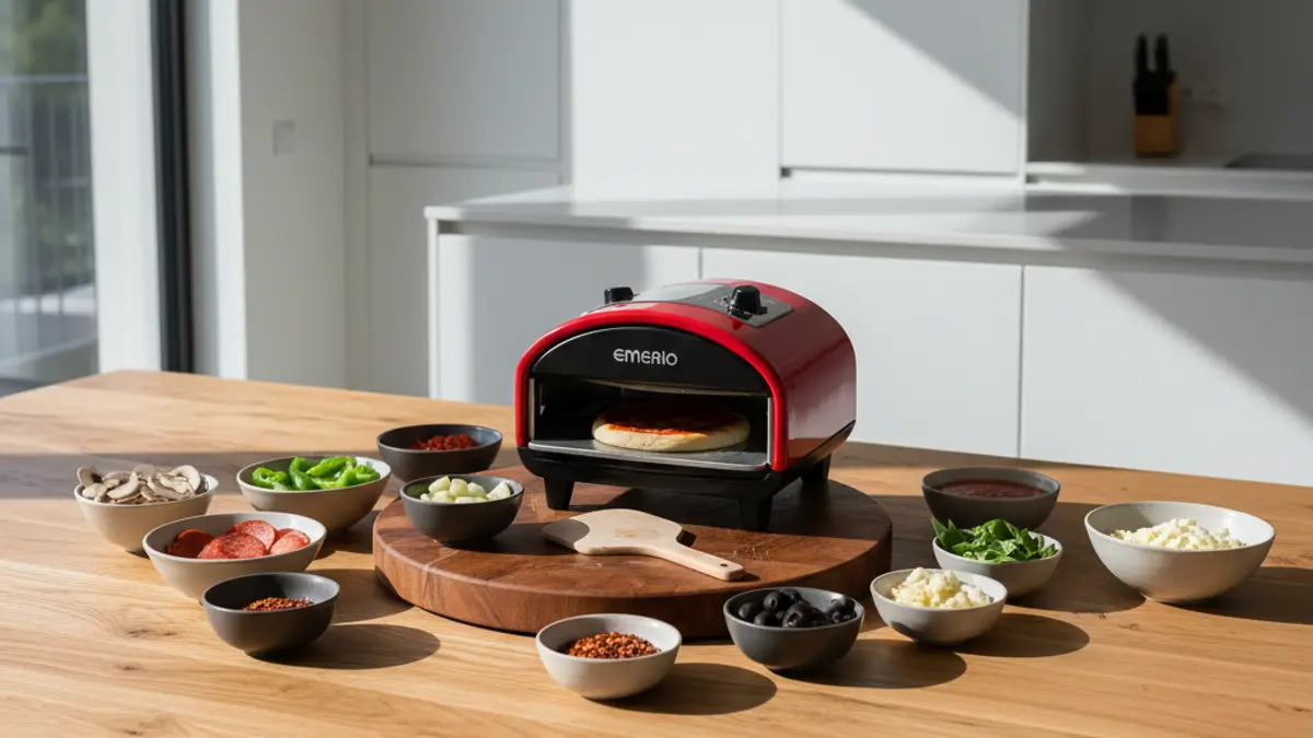 Veilige opstelling van een pizzarette op een houten eettafel met onderzetter