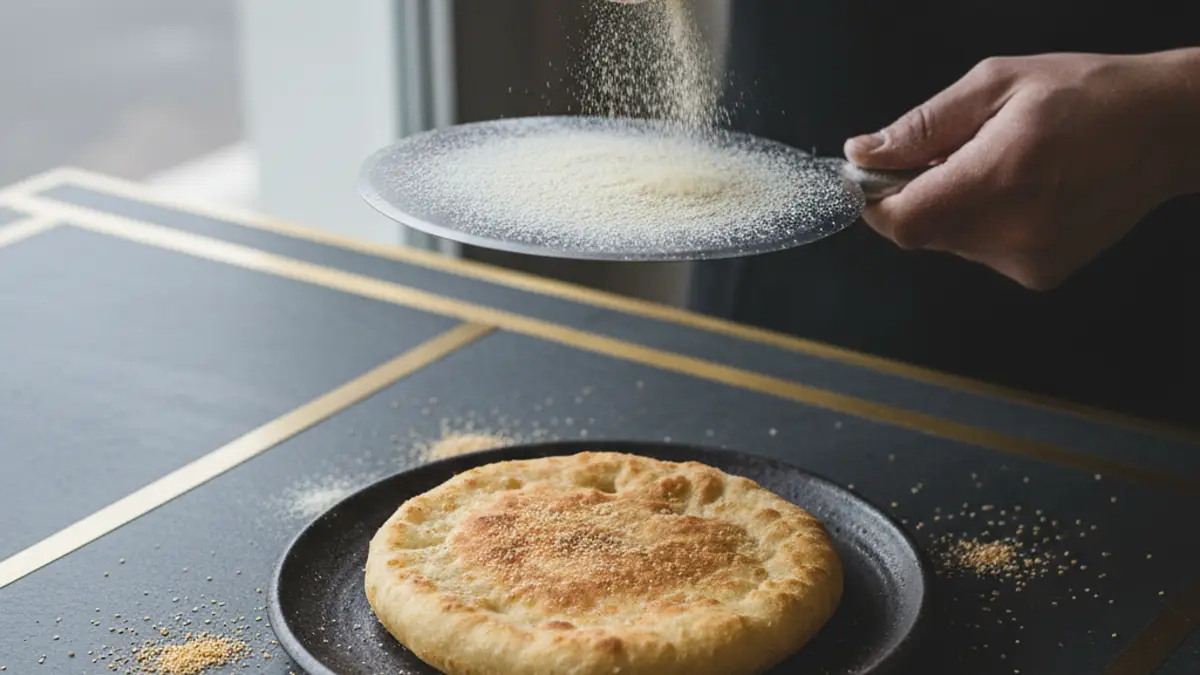 Semola strooien op een klein pizzarette pannetje