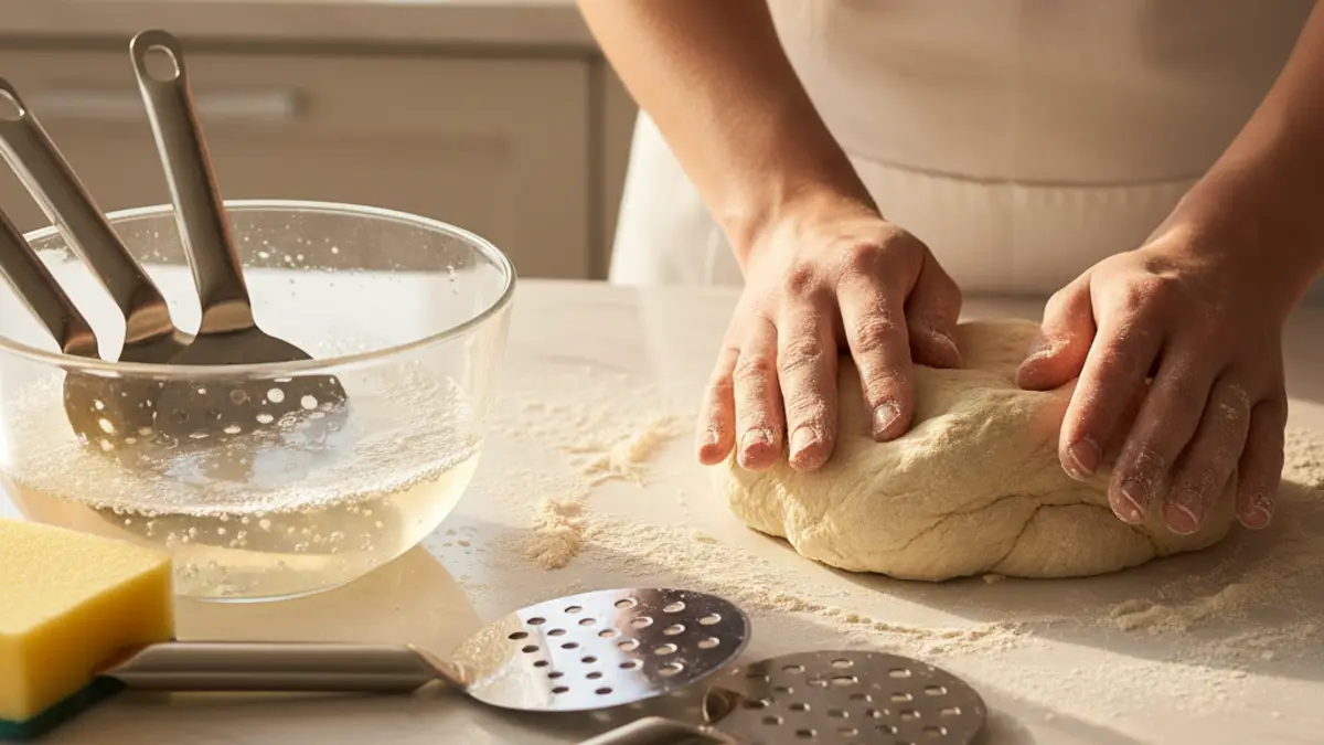 Roestvrijstalen spatels in een warm sopje