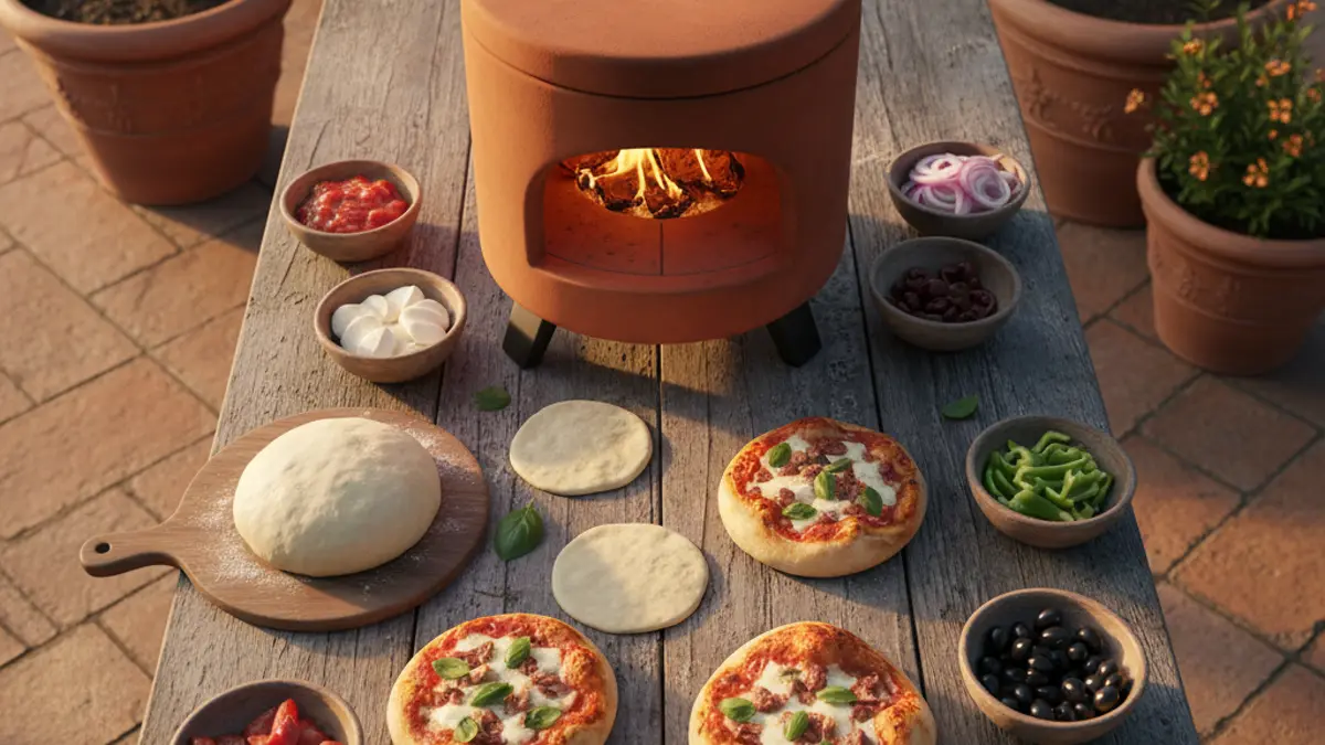 Tafelopstelling met schaaltjes verse toppings rondom de tafeloven