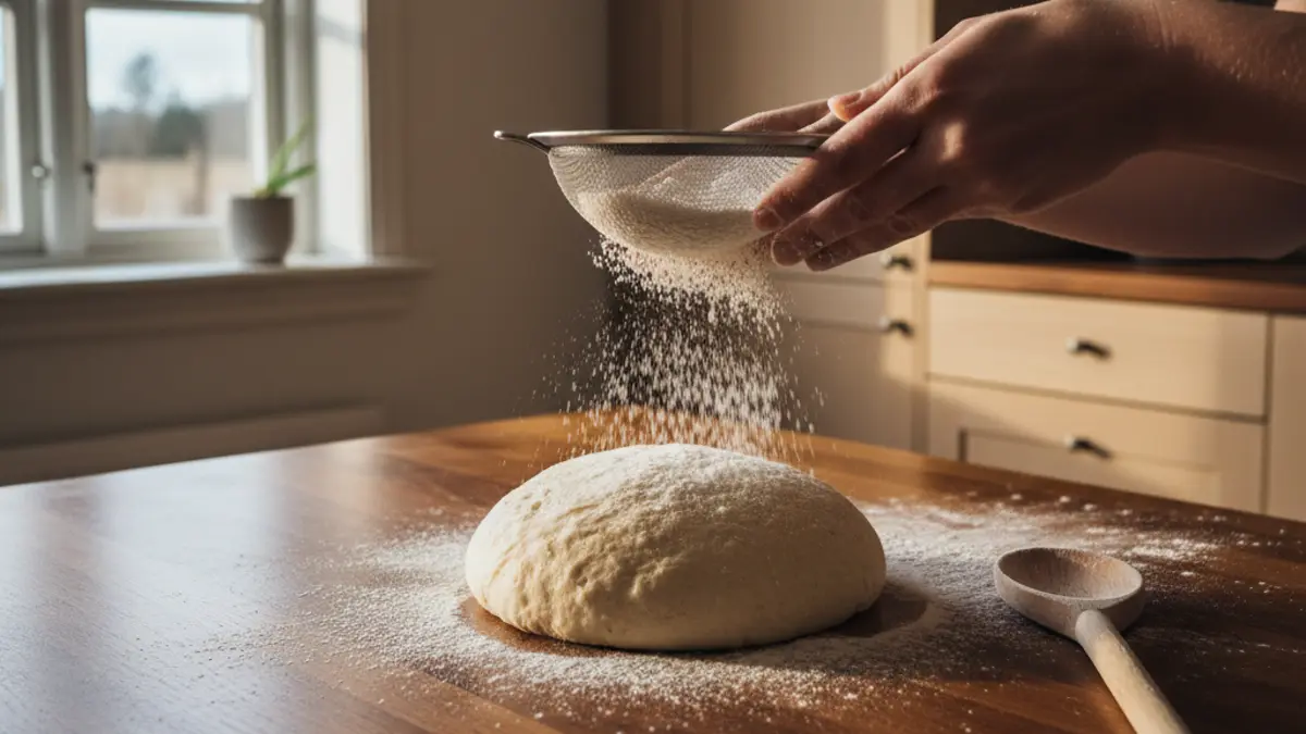 Fijn gezeefde tipo 00 bloem op een werkblad